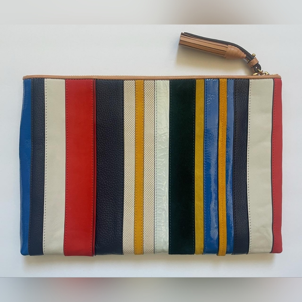 Tory Burch Women's Balloon Striped OS Oversize Clutch Pouch Multi Color Bag
